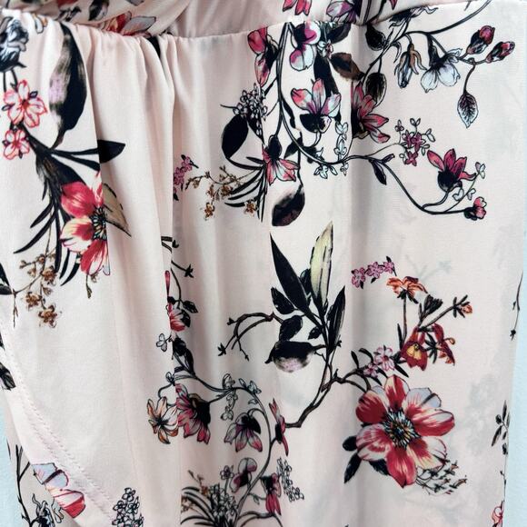 Women’s Powder Pink Floral Print Dress Spaghetti Strap Wrap Romantic Medium - Picture 3 of 5